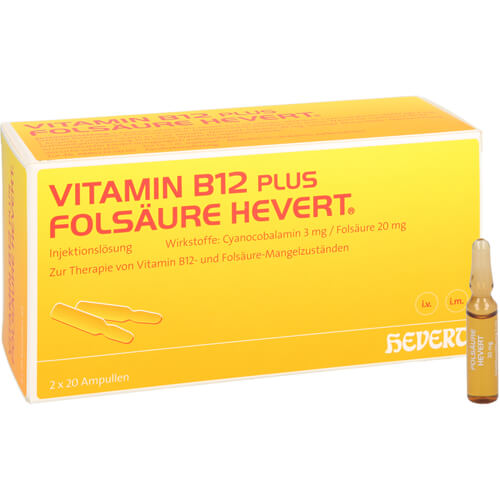 VITAMIN B12 PLUS Folsäure Hevert a 2 ml Ampullen